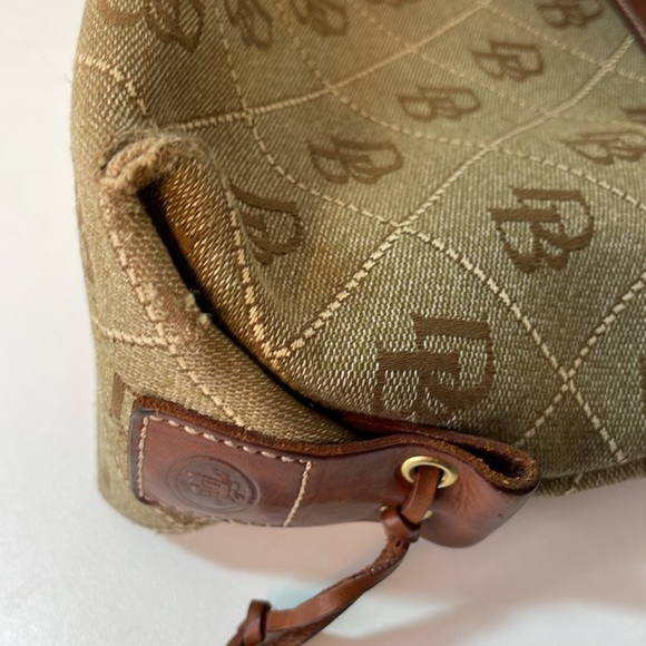 Vintage Dooney & Bourke Brown Leather & Tan Canvas Signature Logo Shoulder Bag - Picture 11 of 14